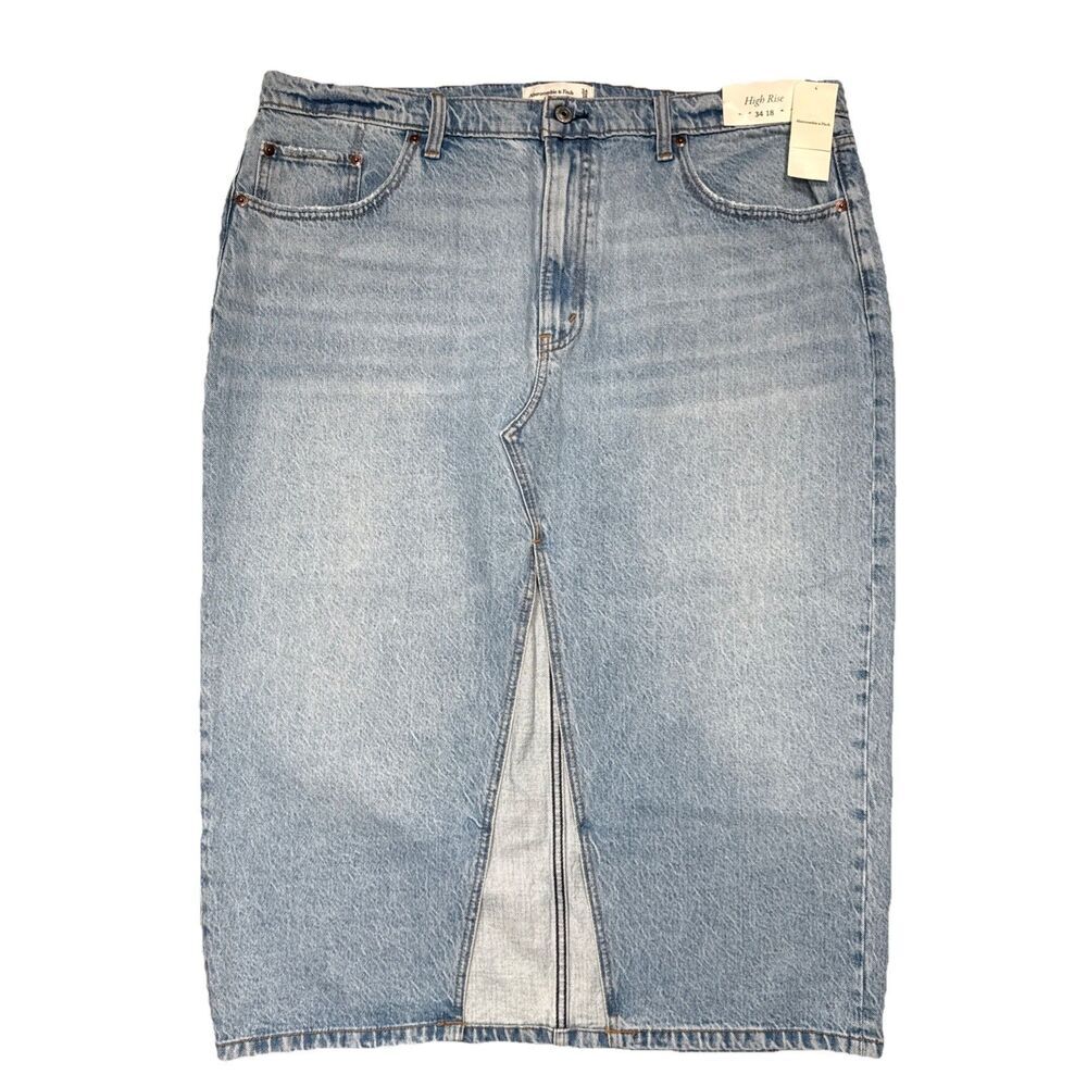 Abercrombie & Fitch High Rise Denim Skirt Plus 34/18 (39x32.5) Blue Split Womens